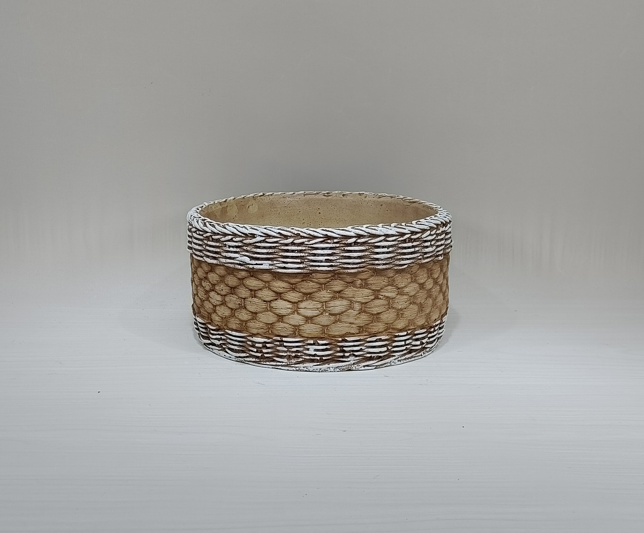 Wholesale bamboo woven design flower pot home decoration desktop cement garden succulent pots