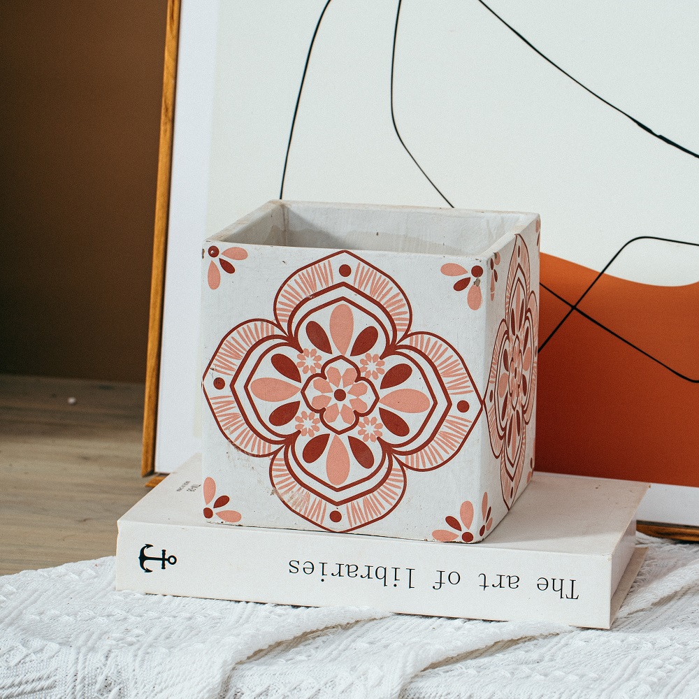 Modern decorative square flower pot home decor small cement pots for indoor plants decal Cement Flower Pot