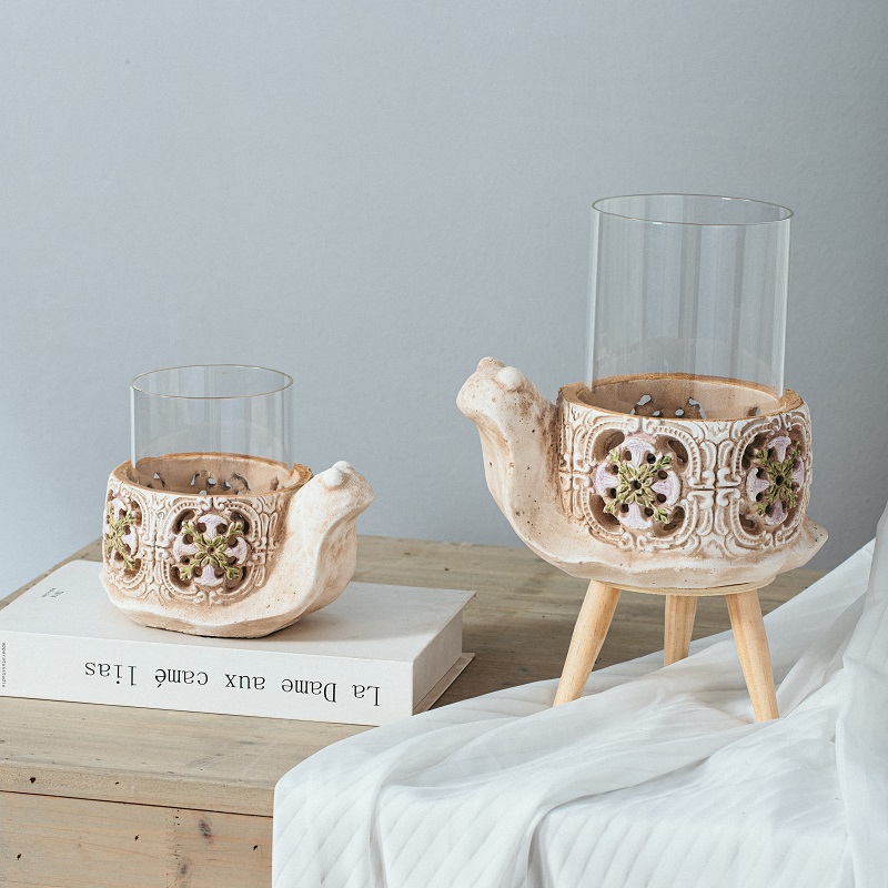 New arrival animal shape unique cement candlestick living room table decoration glass candle holder