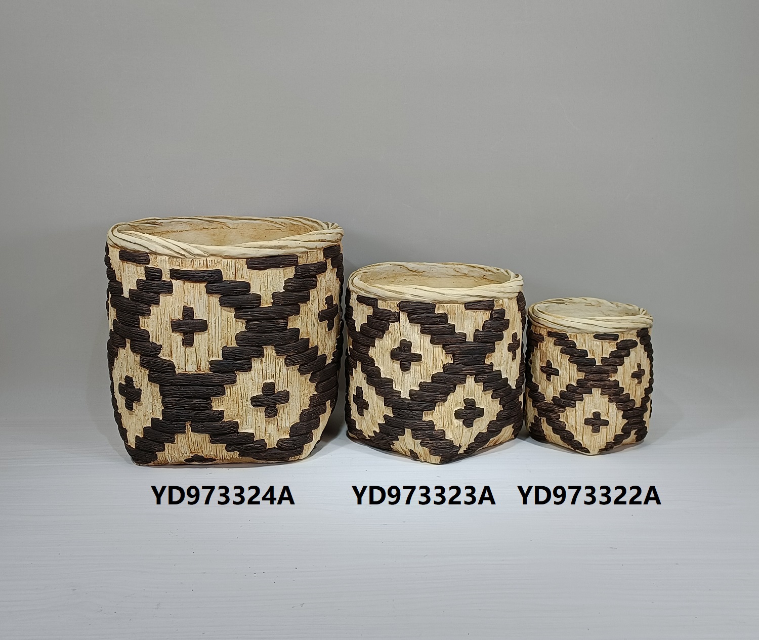 Factory direct garden decoration plant pots bamboo woven handmade cement flower pot for plant