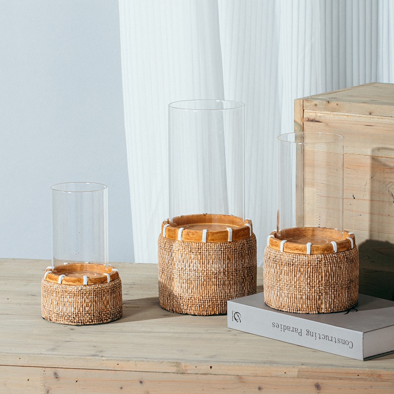 Wholesale Modern Home Decorate Glass Dome Candle Stands Big Clear Empty Candle Jar Cement Candle Holder