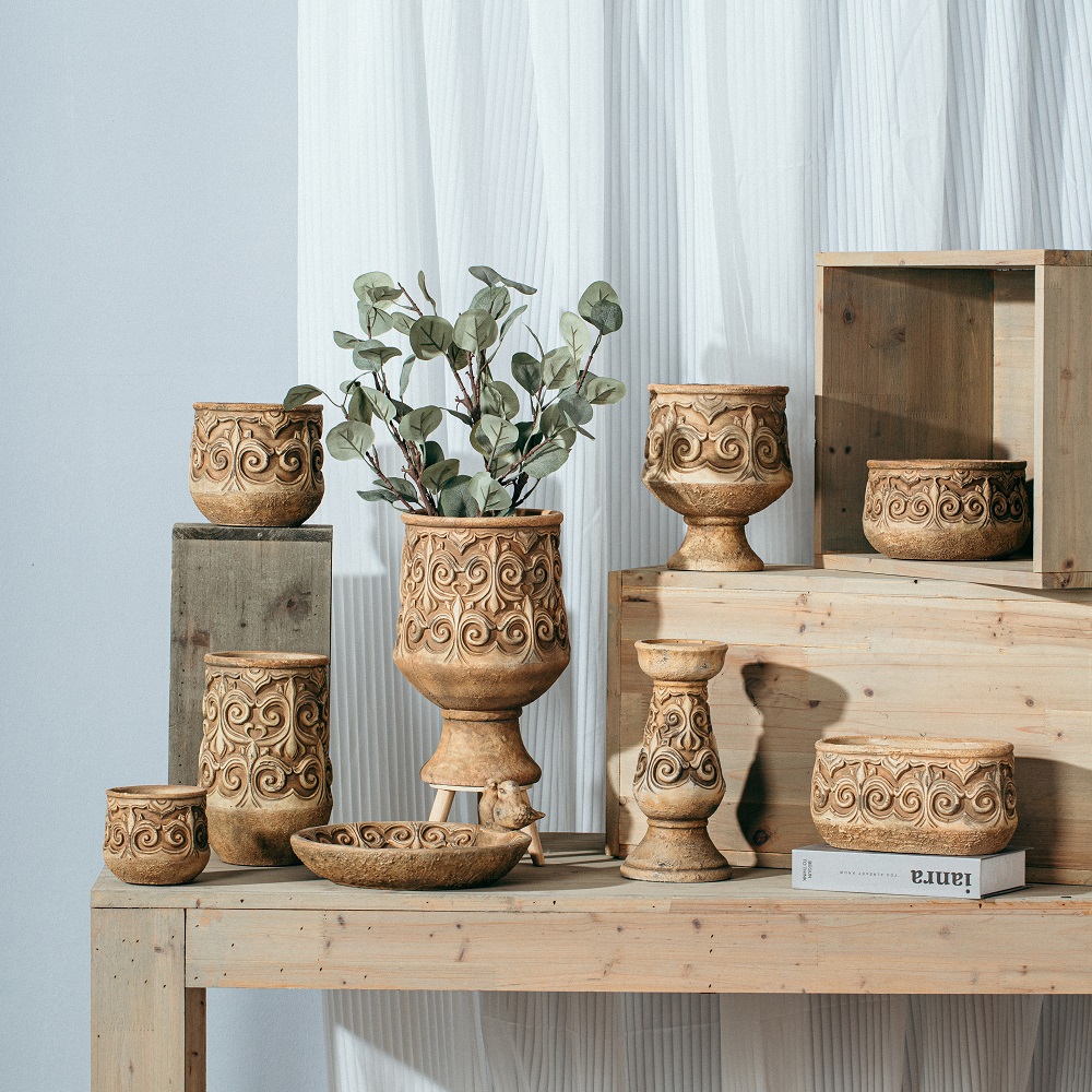 Creative design retro cement plates desktop decoration plate dish with bird decor