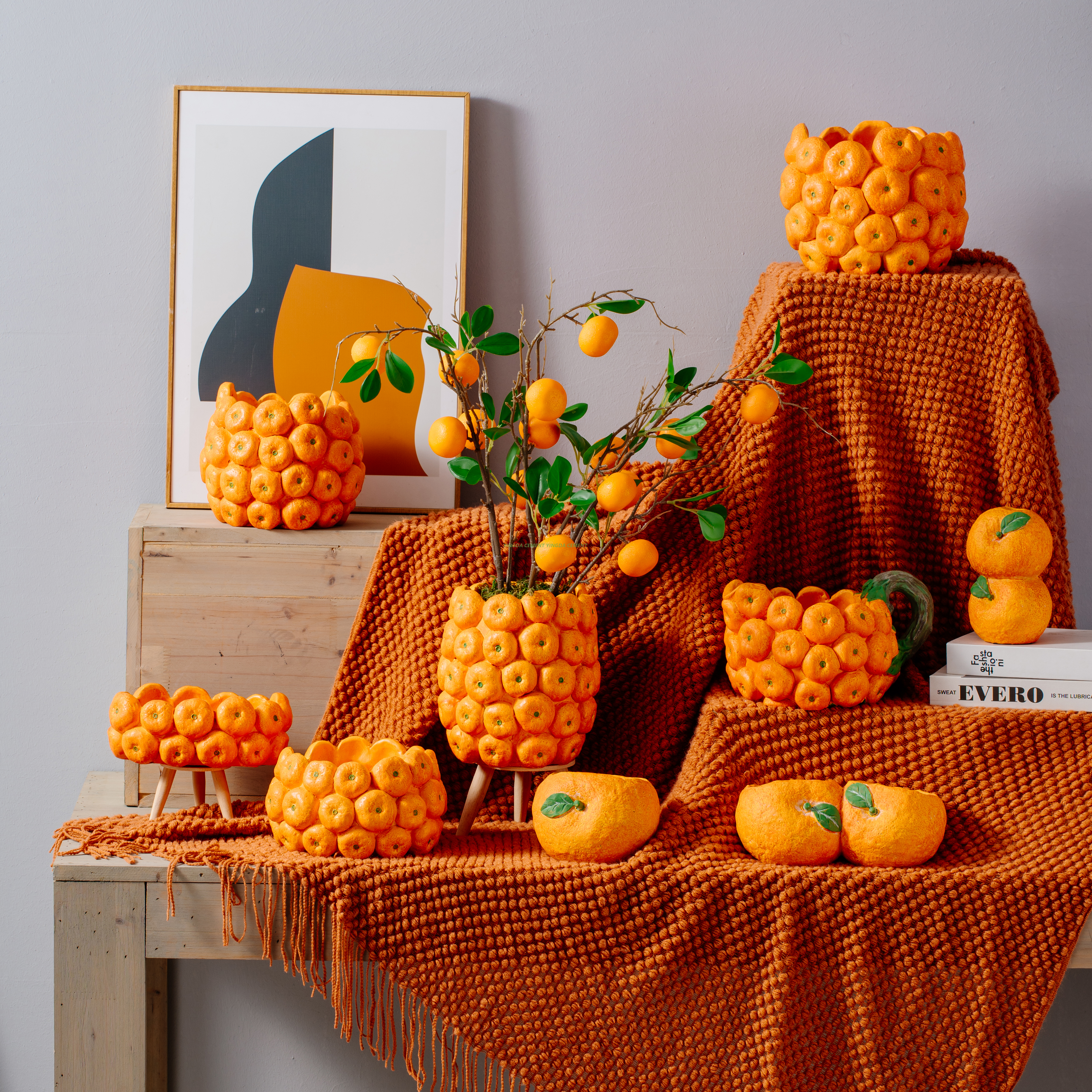 New design home balcony decorative handicraft fruit pattern succulent pots garden terracotta planter flower pots with tray