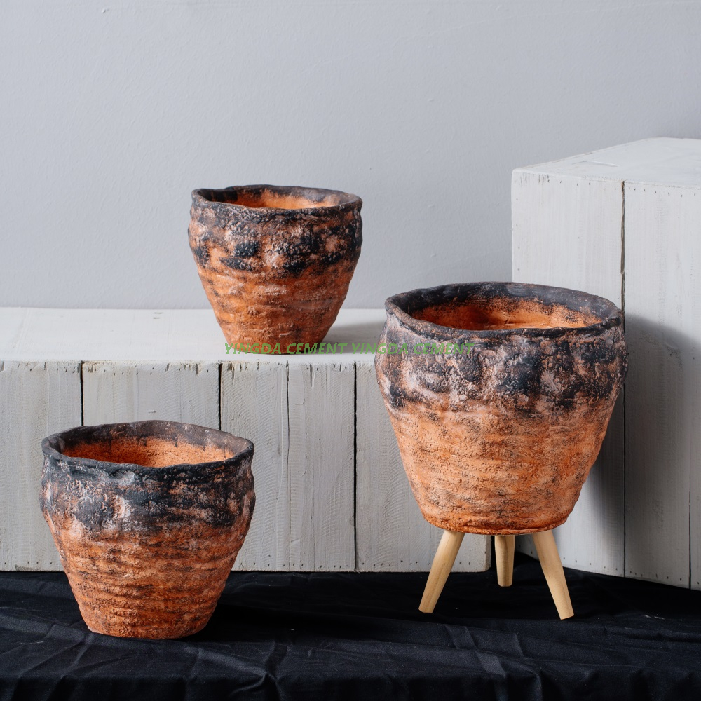 Nordic design garden balcony oval round cement plant pot creative home decoration flower pots