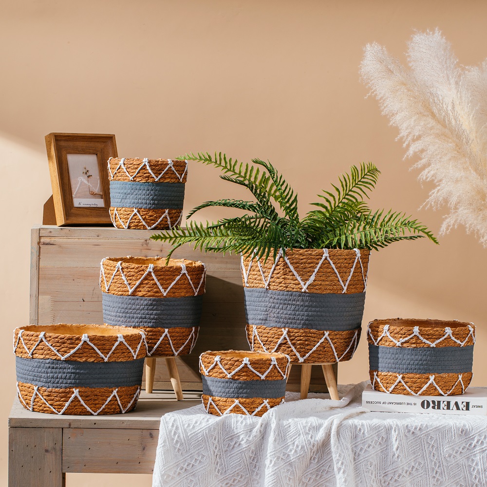High quality bamboo weaving design decoration flower pot cement flower pot