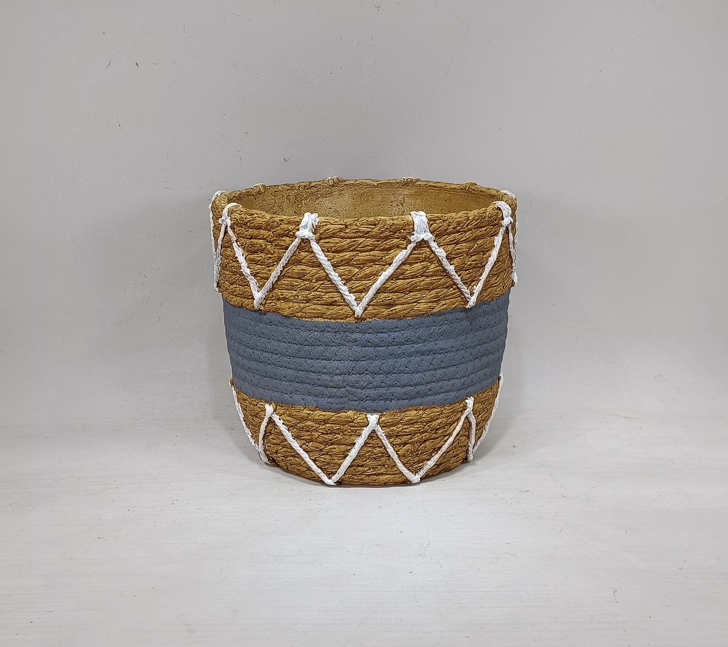 High quality bamboo weaving design decoration flower pot cement flower pot