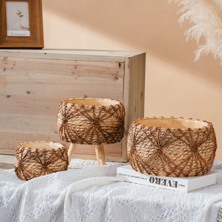 Bamboo design concrete flower plant table decoration cement indoor plant pot garden pots