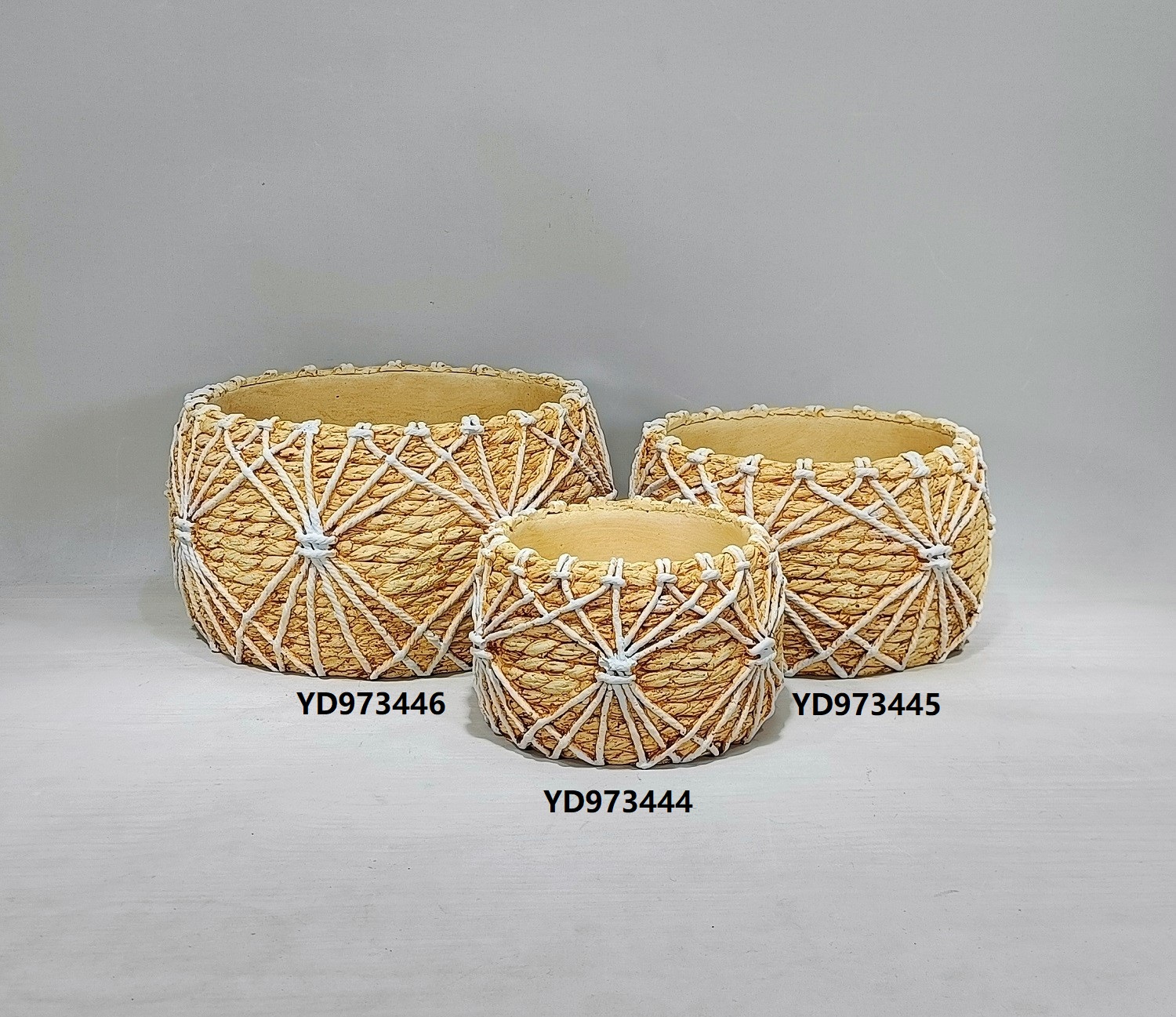 Bamboo woven design hand make concrete bonsai pot planter cement flower pots
