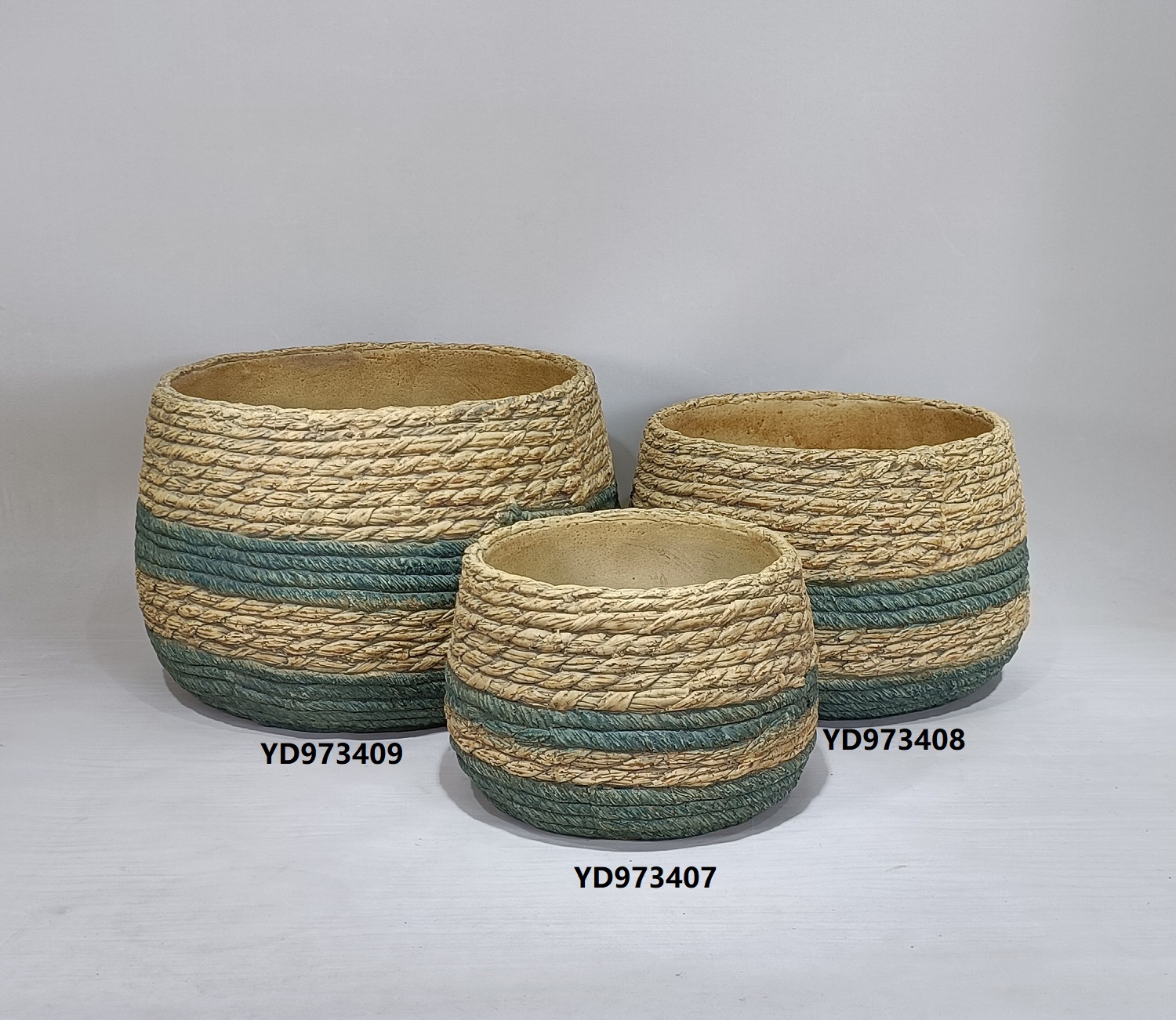 Handmade bamboo woven design garden pot outdoor decorative cement indoor plant pots