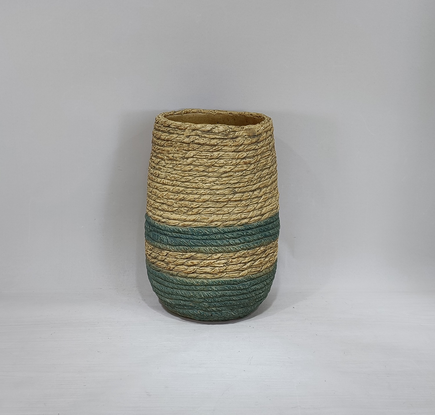 Manufacturers cheap handmade bamboo woven design garden outdoor decorative cement indoor plant pots