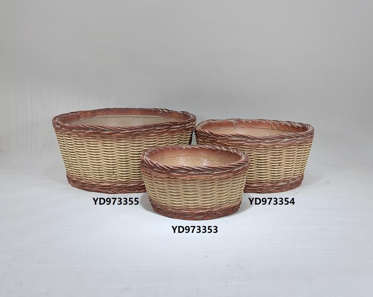 Modern woven basket design decoration succulent planter cement flower pot garden cement bonsai pot