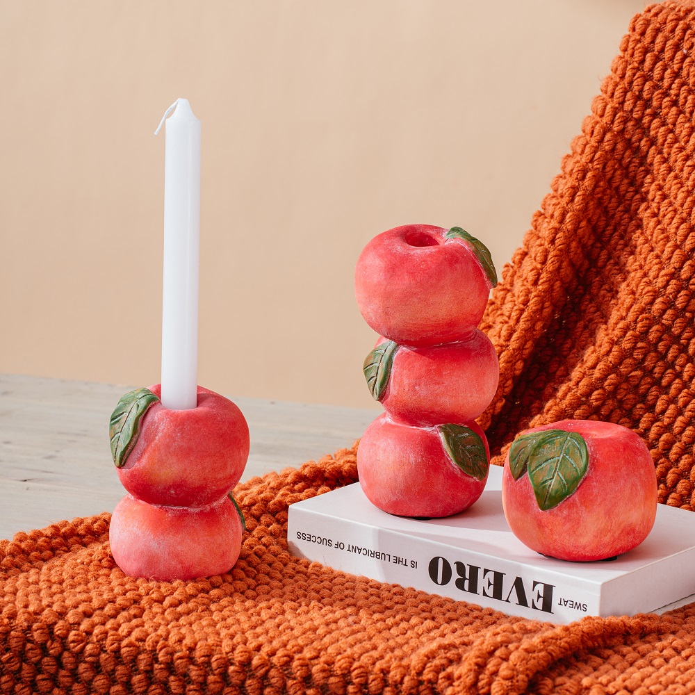  Embossed modern cement candle holder fruits design Peach shape candle holder