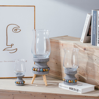 Creative home table top decoration cement tea light candle jar concrete candle holder with glass pot