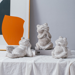 animal shape decoration ornaments white grey color Cute frog design matte cement home decor 