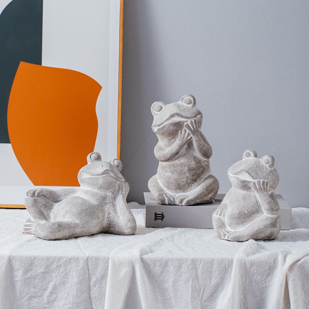 animal shape decoration ornaments white grey color Cute frog design matte cement home decor 