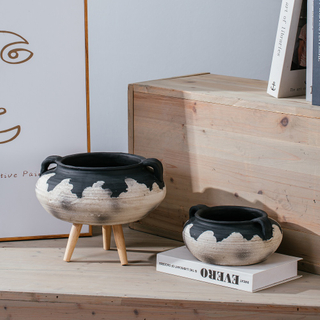 garden decoration cement plant pots Matte Succulent Planters Decorative Flower Pot with Double Handles