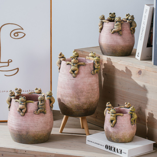 Frog emboss design succulent plants pot cement flower pot for decoration