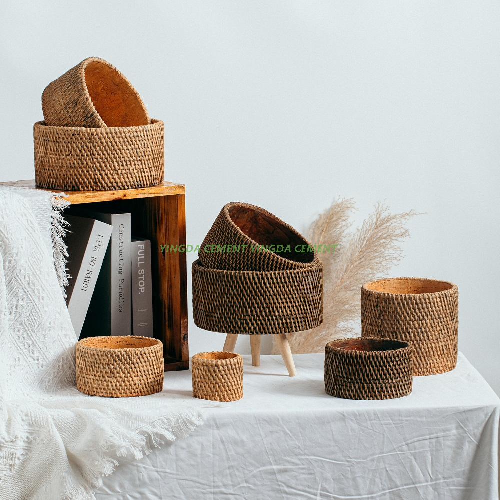 Wholesale Weaving Design Concrete Bonsai Planter Desktop Decorative Cement Flower Pots for Garden Decor