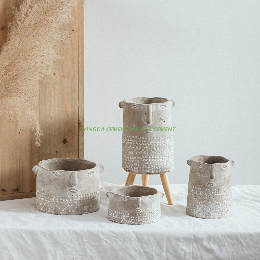 Fashion Creative Design Head Face Succulent Pot Matte Cute Cement Flower Pots for Decoration