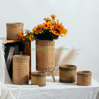 Bamboo Woven Design Concrete Flower Pot Indoor Outdoor Garden Decoration Cement Pots for Plant