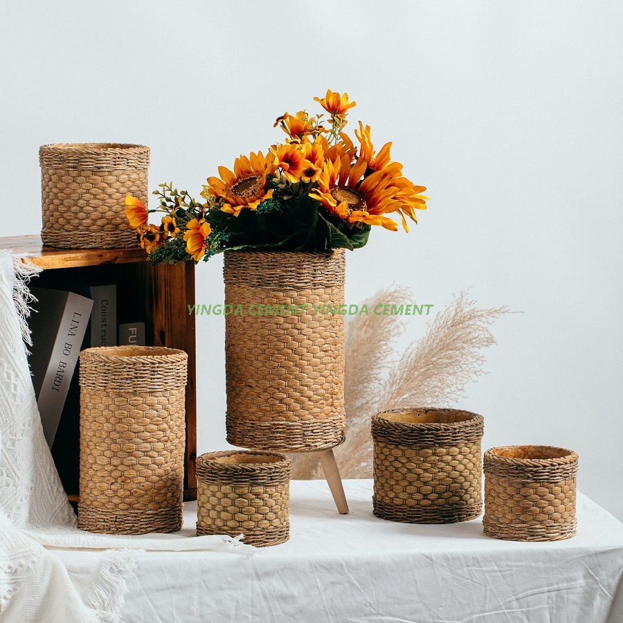 Bamboo Woven Design Concrete Flower Pot Indoor Outdoor Garden Decoration Cement Pots for Plant