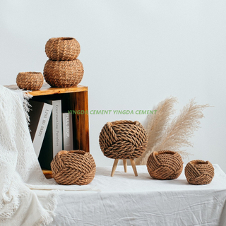Bamboo Woven Design Ball Shape Cactus Flower Pot Cement Decorative Planter Garden Pots 1 Buyer
