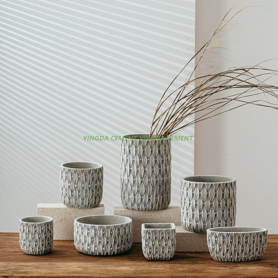Antique Decorative Flower Cement Planter Garden Pot Bamboo Woven View Indoor Plant Pot for Planting Flower Pots & Planters