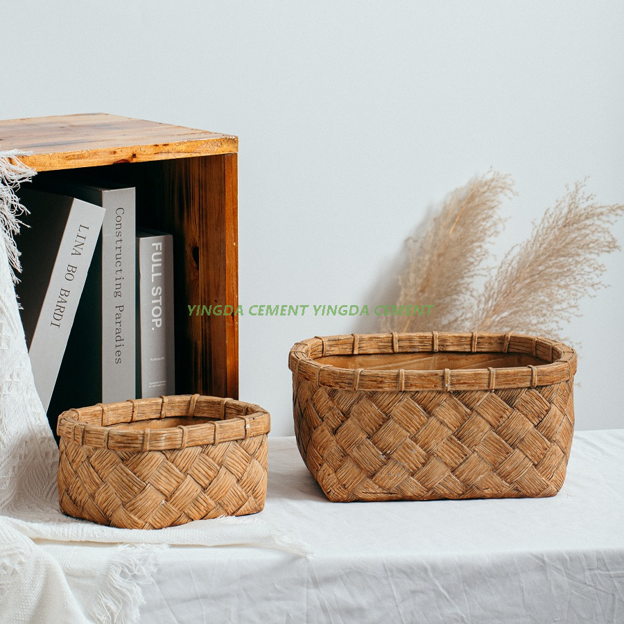 Modern Handmade Woven Basket Design Garden Decorative Cement Flower Pot for Indoor Planters