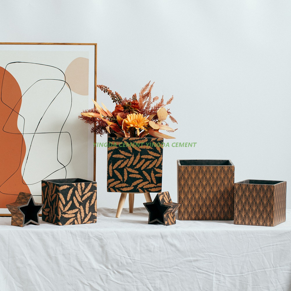 Succulent Pots Square Cement Pot with decal for Plant