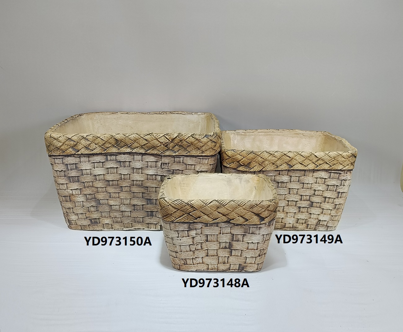 High quality garden decoration bamboo weaving design planters pots indoor home desktop cement flower pot