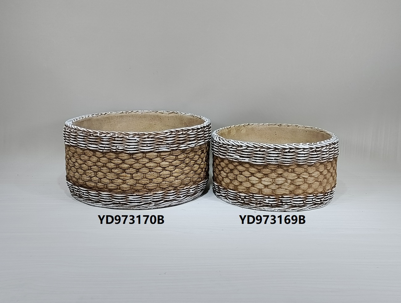 Wholesale bamboo woven design flower pot home decoration desktop cement garden succulent pots
