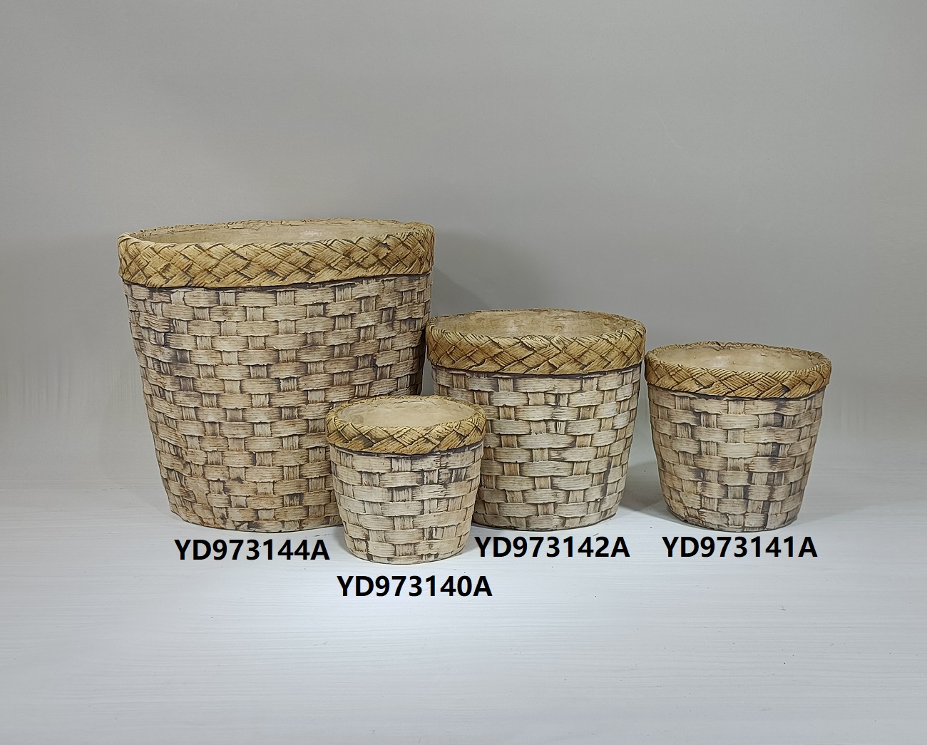 Unique bamboo weaving design outdoor indoor wholesale cement pot garden planter pots