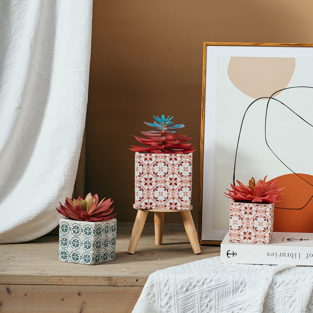 Modern decorative square flower pot home decor small cement pots for indoor plants decal Cement Flower Pot