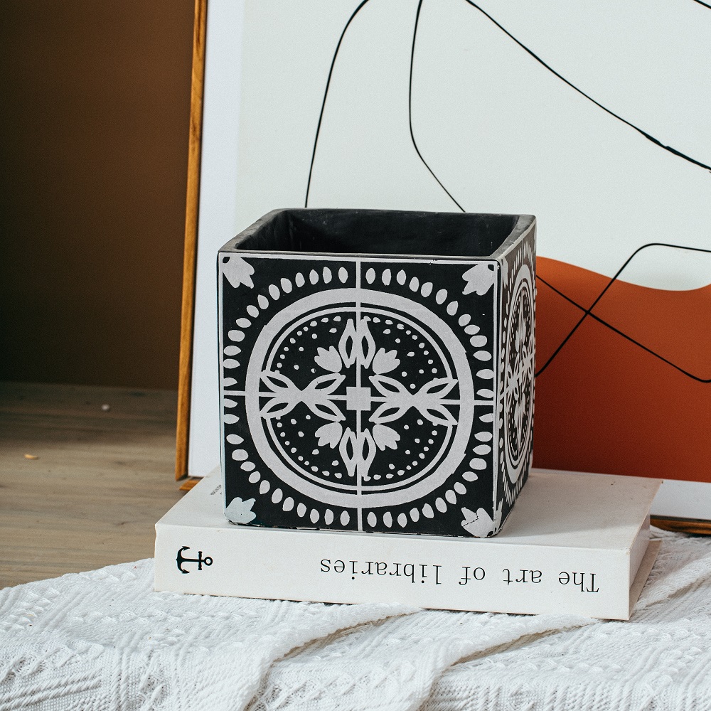 High quality factory direct sales black small planter pot cement concrete plant flower pots with logo