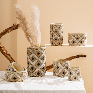 Bamboo Woven Design Courtyard Succulent Planter Pot Concrete Cement Flower Plant Pots for Garden