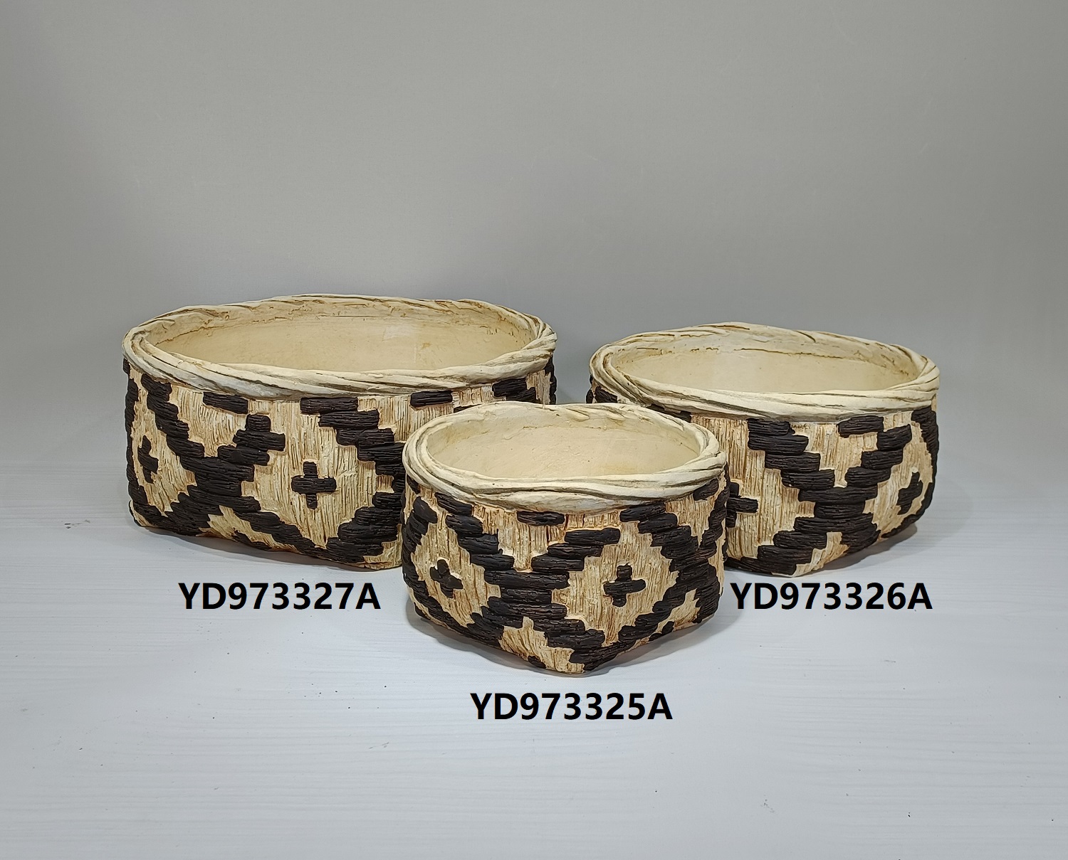 Factory direct garden decoration plant pots bamboo woven handmade cement flower pot for plant