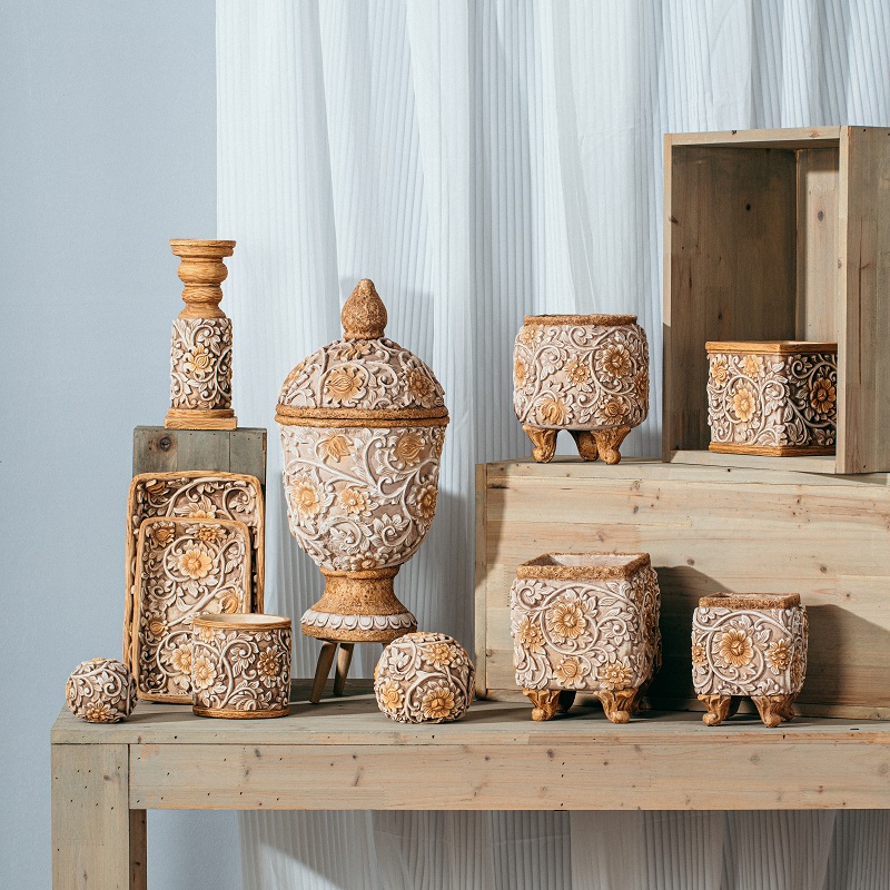 Unique design classical embossed tall candle stick cement home decoration items candle holder