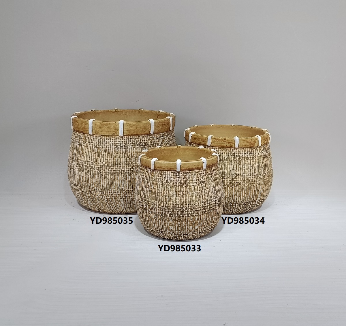 Hot selling bamboo woven design small planters indoor tabletop succulent pots cement garden flower pot