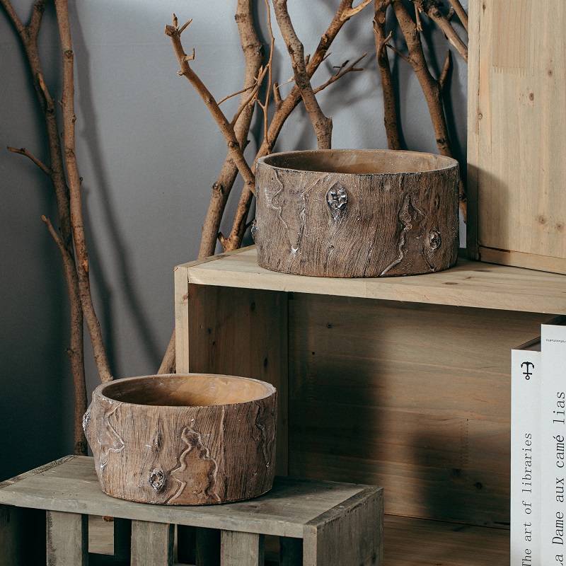 Pastoral handmade decoration tree design wholesale plant pots cement flower pot for garden