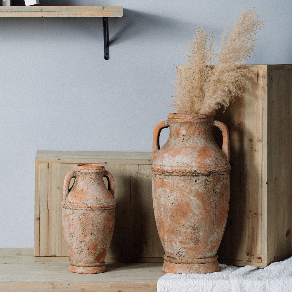 Retro style antique clay pottery garden decorative terracotta vases matte cement flower vase