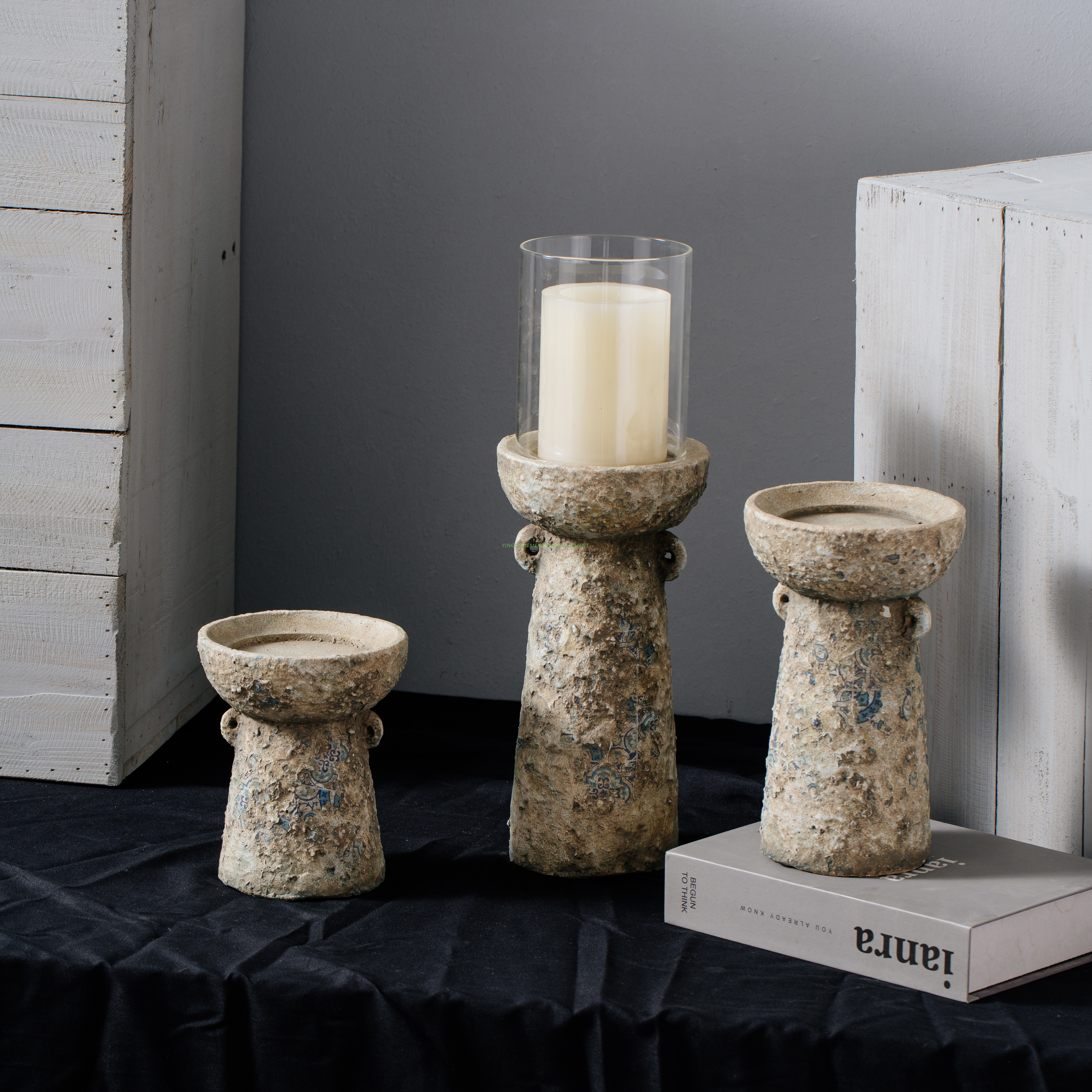 High quality cement material candlestick wedding decor high candle holder for home decor