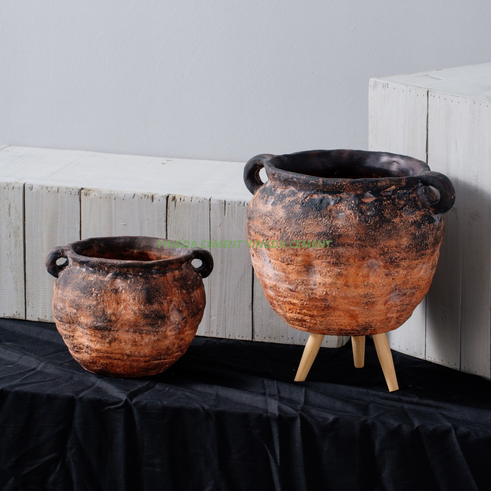 High quality rustic home decorations flower pot custom retro cement plant pot 