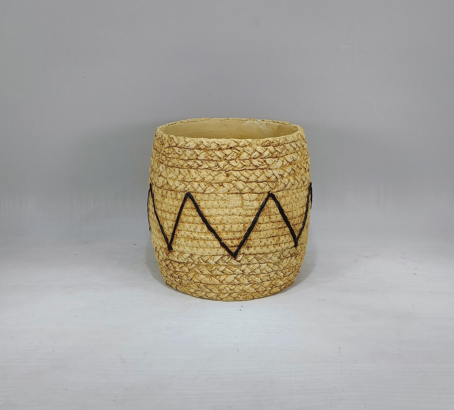 Good sale bamboo woven design cement garden pots decoration concrete flower pot