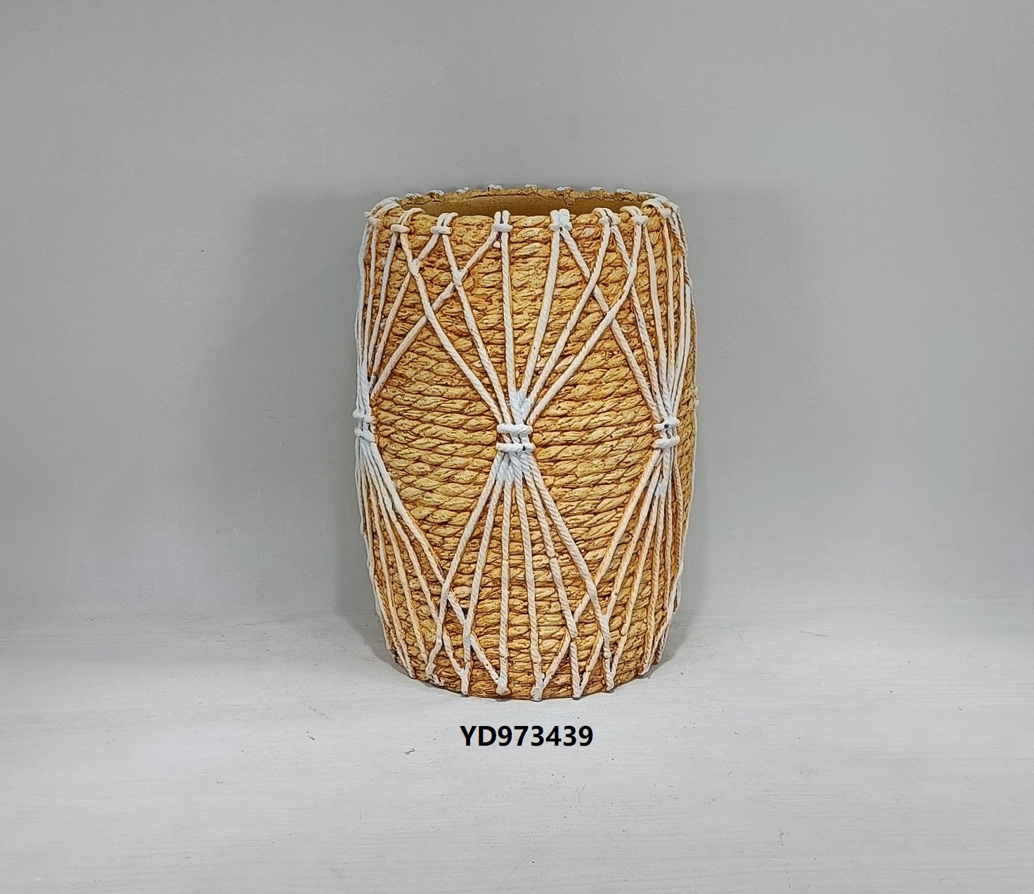 Special design bamboo woven design hand make concrete bonsai pot planter cement flower pots