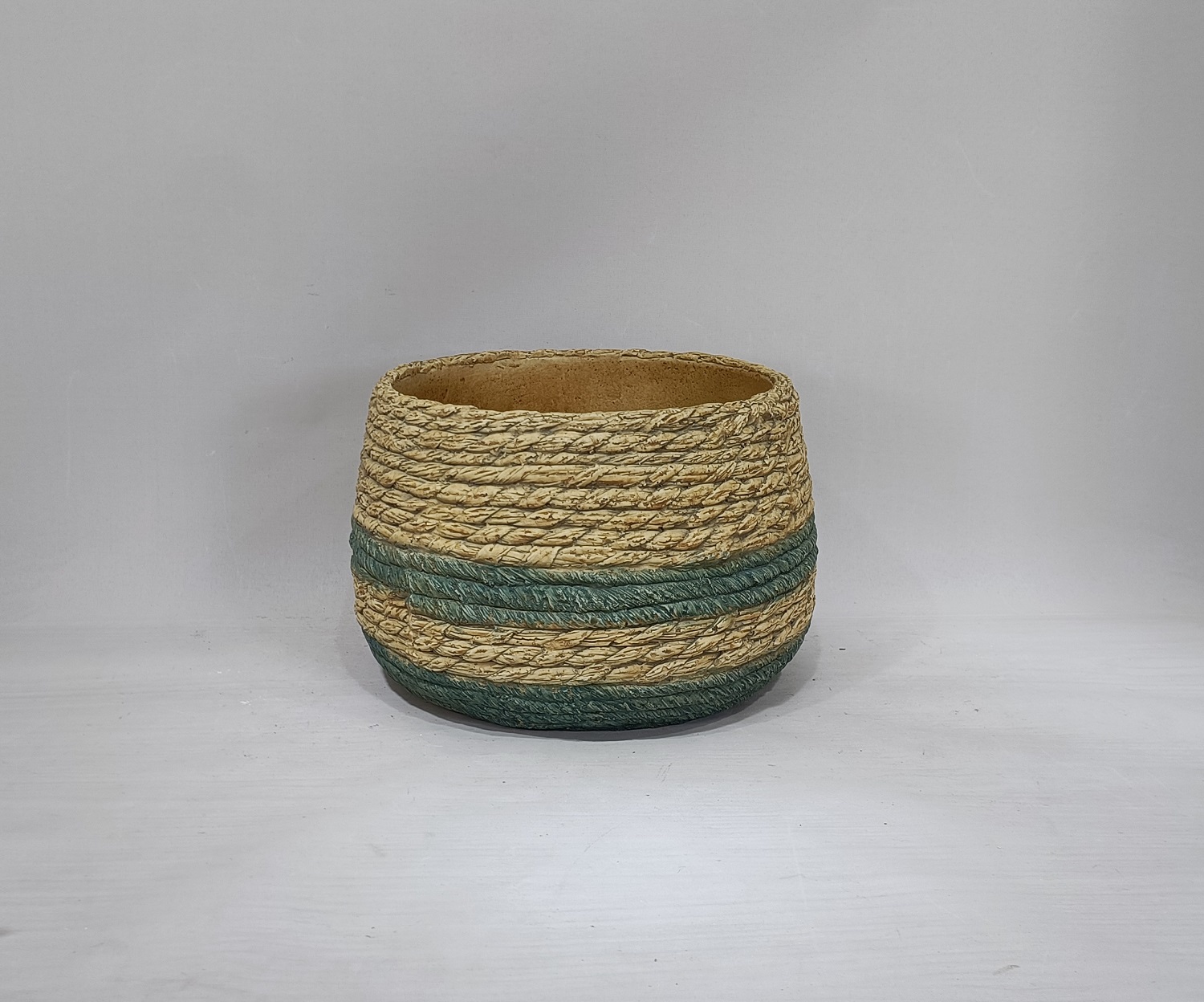 Handmade bamboo woven design garden pot outdoor decorative cement indoor plant pots