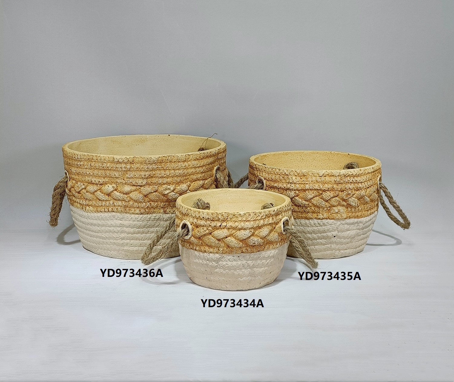 Modern nordic home decor indoor bonsai plants succulent pot cement flower pots with jute handle