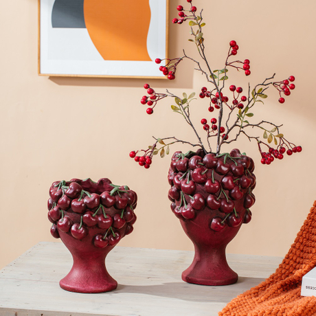 Popular fruit design cherry shape Concrete Vase Embossed modern cement vase