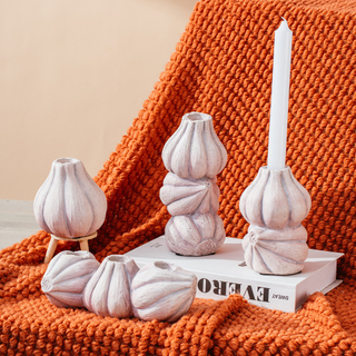 Embossed modern cement candle holder fruits design Garlic shape candle holder