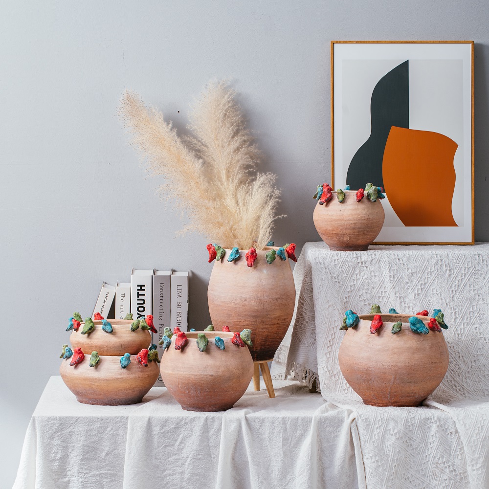 Many Birds embosses design modern decorative garden pot cement flower pot