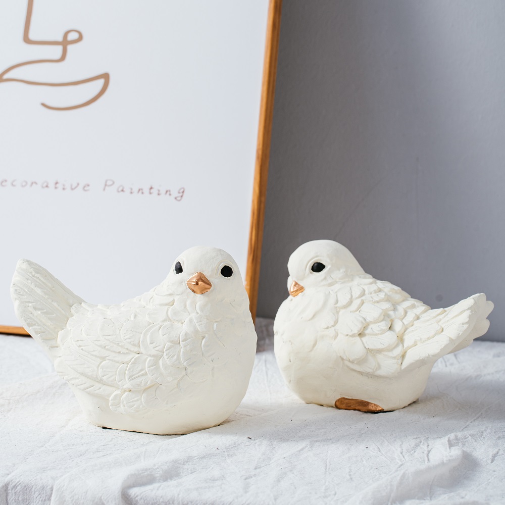 Bird design matte cement home decor ivory color animal shape decoration ornaments 